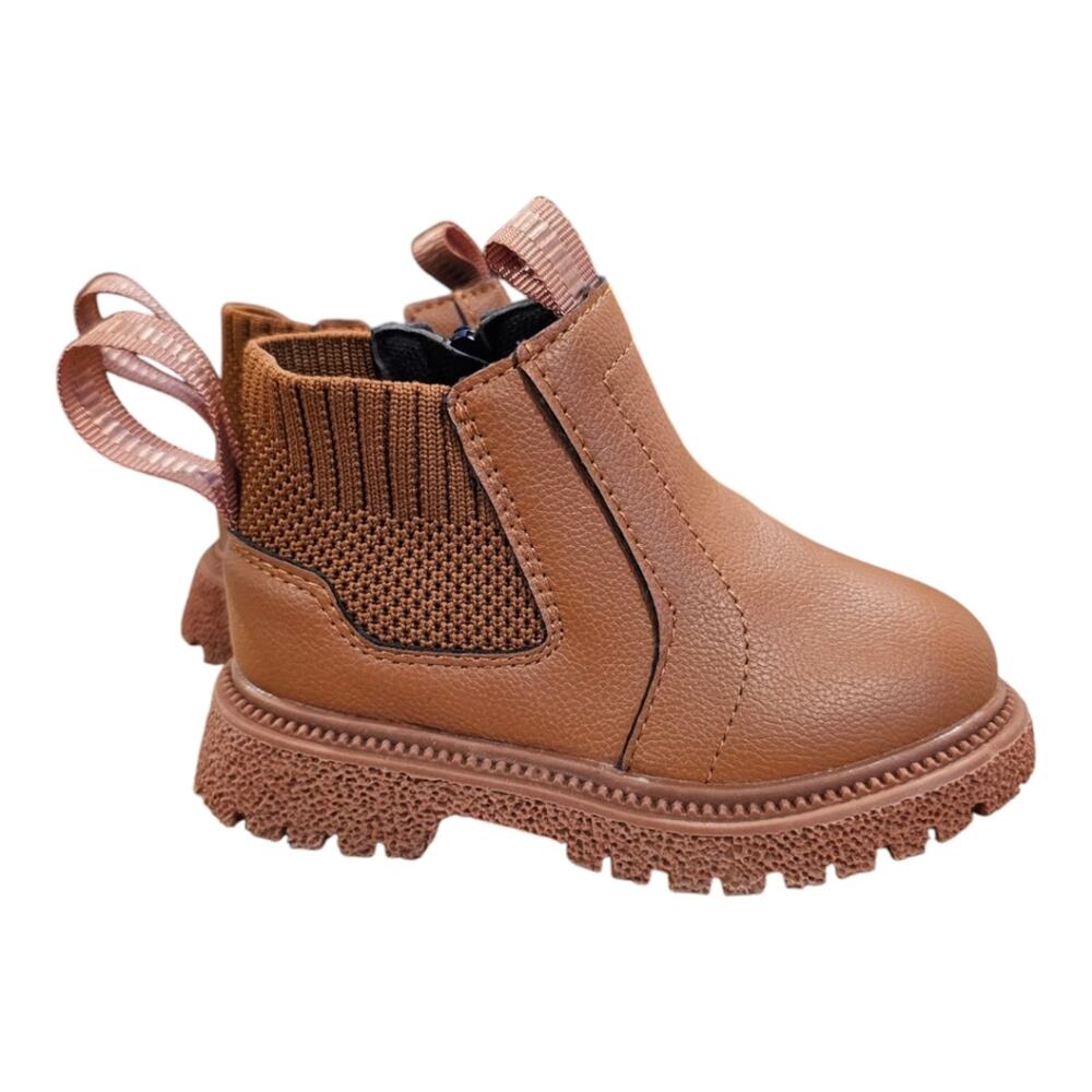 Boys Pull On Fabric and Faux Leather Boots with Working Side Zipper Size 7 NEW